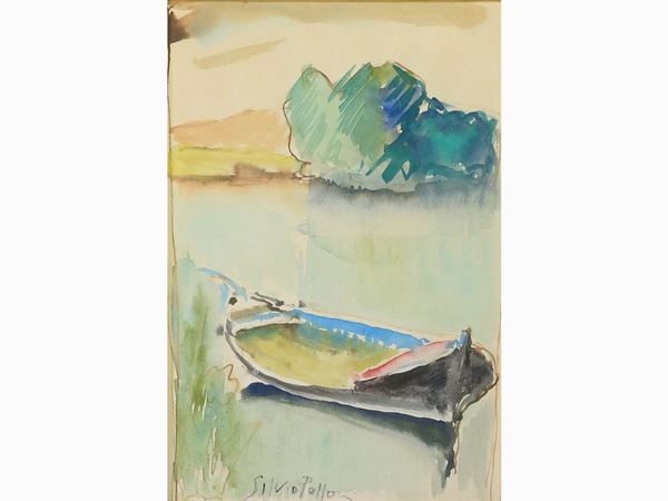 Silvio Polloni : Paesaggio fluviale con barca  ((1888-1972))  - Asta Arte moderna e contemporanea - Maison Bibelot - Casa d'Aste Firenze - Milano