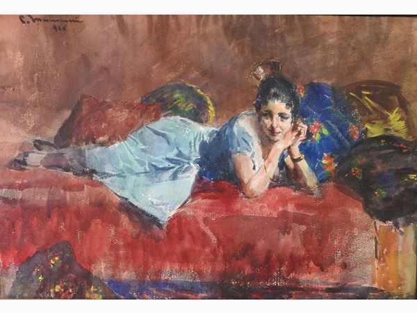 Cipriano Mannucci : Portrait of Woman 1926  ((1882-1970))  - Auction The Riz Ortolani and Katyna Ranieri collection: Contemporary Art and Old Master Painting - I - I - Maison Bibelot - Casa d'Aste Firenze - Milano