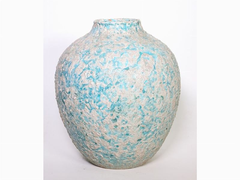 Marcello Fantoni - Vaso in Terracotta Smaltata Turchese, Anni Cinquanta