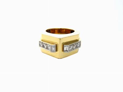 Anello Chaumet in Oro Giallo e Platino con Diamanti