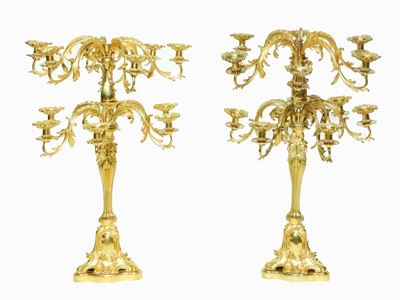 Coppia di Grandi Candelabri in Metallo Dorato