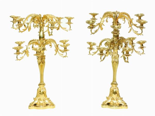 A Pair of Large Gilded Metal Candelabra