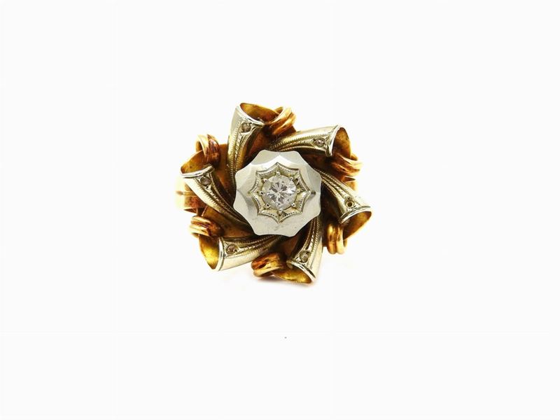 Anello Ceva in Oro Giallo e Bianco con Diamanti