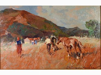 Scorcio Campestre con Contadini e Cavalli