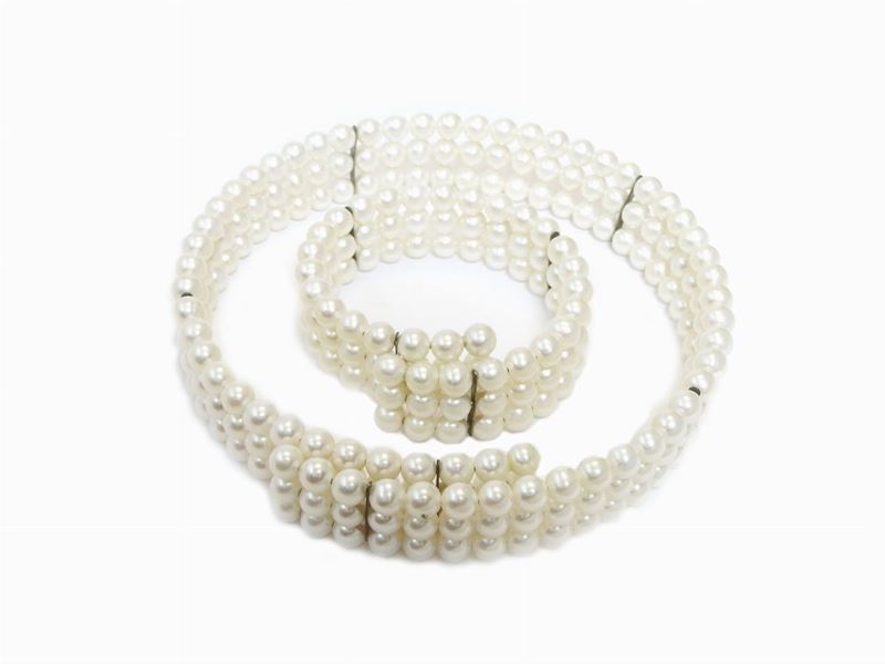 Demi Parure Girocollo e Bracciale Semirigidi in Perle Coltivate