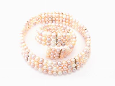 Demi Parure Girocollo e Bracciale Semirigidi in Perle Coltivate di Acqua Dolce