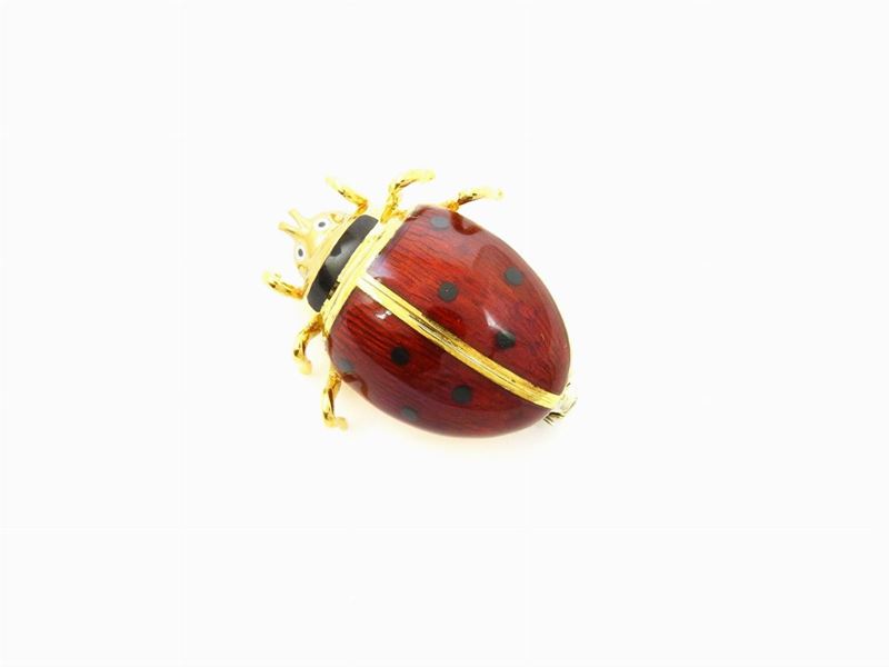 Spilla Animalier in Oro Giallo e Smalti Policromi