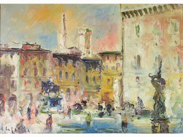 Emanuele Cappello : View of The Piazza della Signoria in Florence  - Auction The Riz Ortolani and Katyna Ranieri collection: Contemporary Art and Old Master Painting - I - I - Maison Bibelot - Casa d'Aste Firenze - Milano