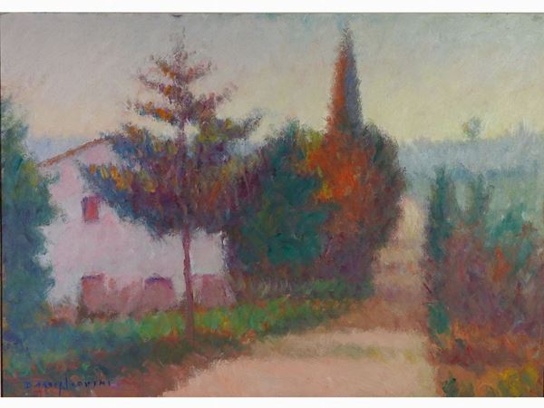 Dino Migliorini : View of Tuscan Street  ((1907-2005))  - Auction The Riz Ortolani and Katyna Ranieri collection: Contemporary Art and Old Master Painting - I - I - Maison Bibelot - Casa d'Aste Firenze - Milano