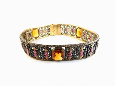 Bracciale in Oro Giallo e Argento con Rubini e Quarzi Citrini