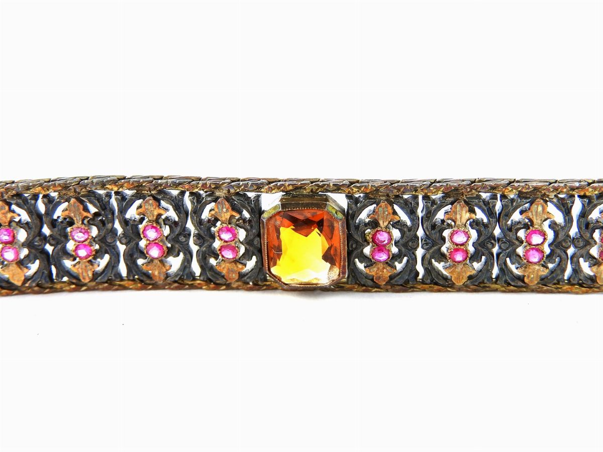 Bracciale in Oro Giallo e Argento con Rubini e Quarzi Citrini