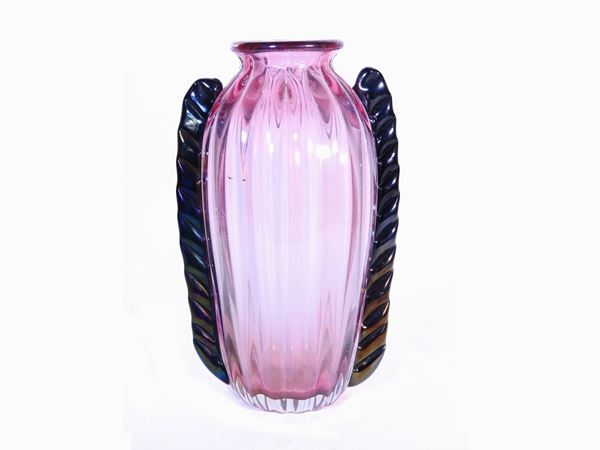 A Purple and Black Iridescent Vase