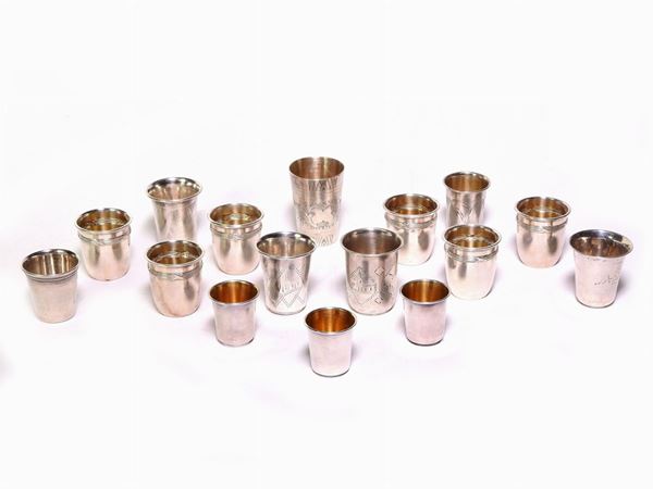 A Lot of Small Silver and Silver-plated Glasses