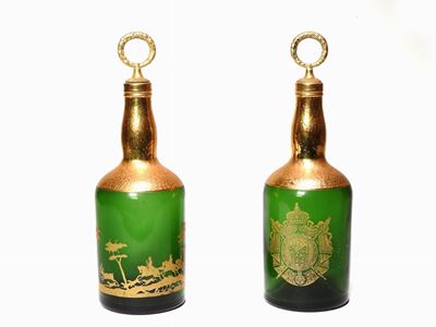 Coppia di Bottiglie in Vetro Verde