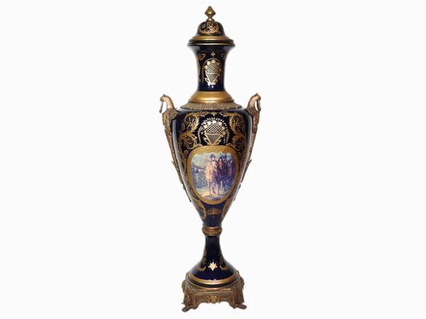 A Large Sèvres Style Ceramic Lidded Vase
