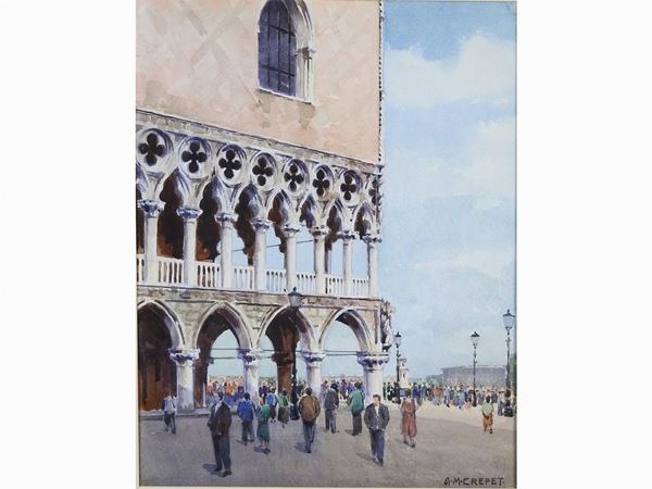 Angelo Maria Crepet : View of The Palazzo Ducale in Venice  ((1885-1974))  - Auction The Riz Ortolani and Katyna Ranieri collection: Contemporary Art and Old Master Painting - I - I - Maison Bibelot - Casa d'Aste Firenze - Milano