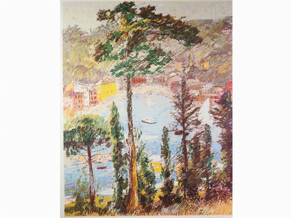 Michele Cascella : View of Portofino  ((1892-1989))  - Auction The Riz Ortolani and Katyna Ranieri collection: Contemporary Art and Old Master Painting - I - I - Maison Bibelot - Casa d'Aste Firenze - Milano