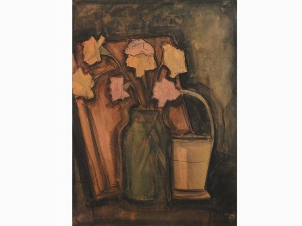 Guido Ferroni : Natura morta con vaso di fiori  ((1888-1979))  - Asta Arte moderna e contemporanea - Maison Bibelot - Casa d'Aste Firenze - Milano