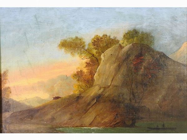 Scuola lombarda del XIX secolo - Paesaggio lacustre
