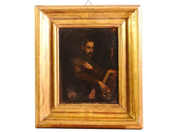 Scuola dell'Italia centrale : Saint Francis  (17th/18th Century)  - Auction Furniture, Old Master Paintings, Silvers and Curiosity from florentine house - Maison Bibelot - Casa d'Aste Firenze - Milano