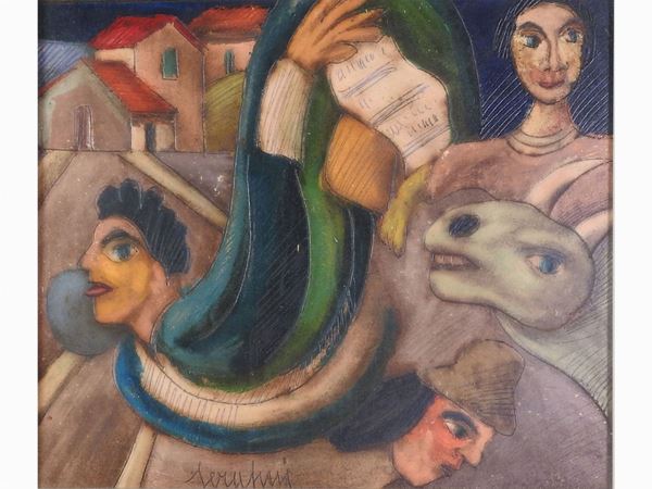 Giuseppe Serafini : Tribute to Chagall  ((1915-1987))  - Auction The Riz Ortolani and Katyna Ranieri collection: Contemporary Art and Old Master Painting - I - I - Maison Bibelot - Casa d'Aste Firenze - Milano