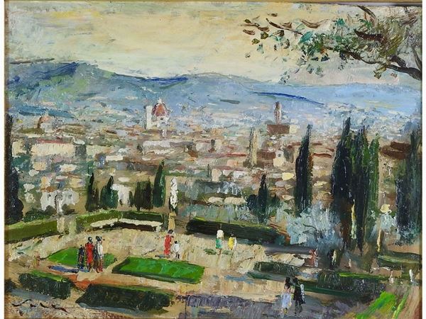 Giulio Salti : View of Florence from Bellosguardo  ((1899-1984))  - Auction The Riz Ortolani and Katyna Ranieri collection: Contemporary Art and Old Master Painting - I - I - Maison Bibelot - Casa d'Aste Firenze - Milano