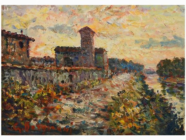 Guido Borgianni : Paesaggio sull'Arno  ((1915-2011))  - Asta Arte moderna e contemporanea - Maison Bibelot - Casa d'Aste Firenze - Milano