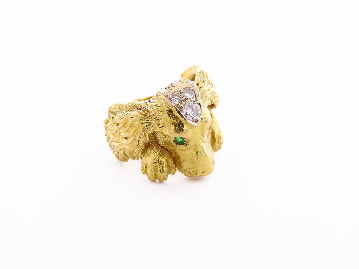Anello Animalier in Oro Giallo, Diamanti e Smeraldi