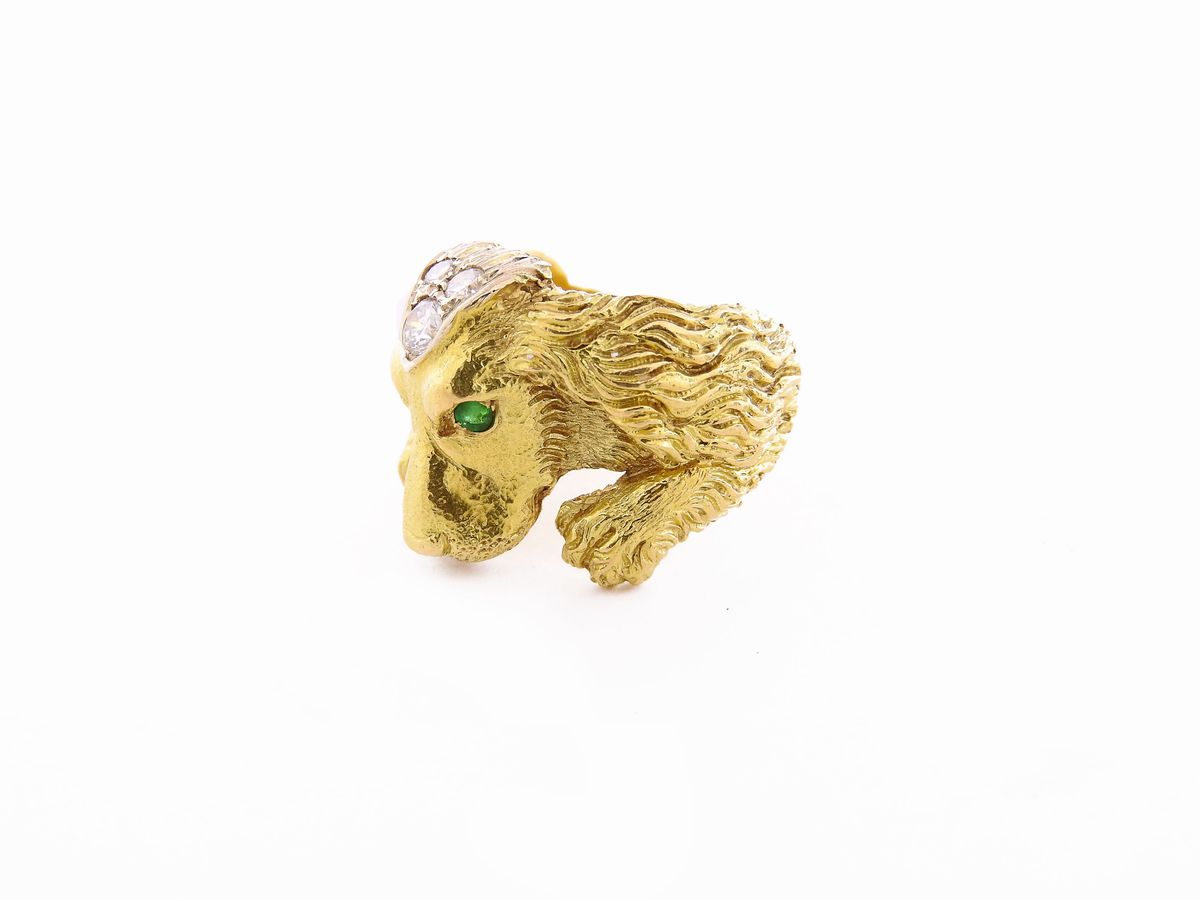Anello Animalier in Oro Giallo, Diamanti e Smeraldi