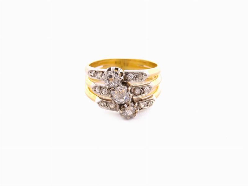 Anello in Oro Giallo e Bianco con Diamanti