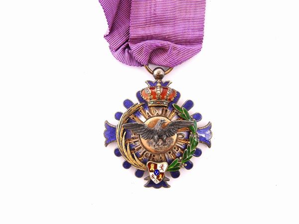 Yellow gold and silver Alfonso XII Civil Order Knight decoration with multicoloured enamels  (Spain, first half of 20th century)  - Auction Jewels and Watches - I / Venetian Noblewoman's Jewels - I - Maison Bibelot - Casa d'Aste Firenze - Milano