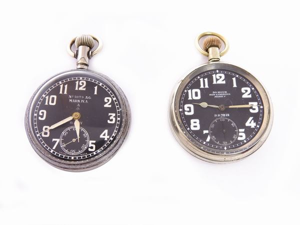 Three stainless steel military pocket watches