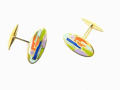 Gemelli di Alessandro Mendini per Cleto Munari in Oro Giallo e Smalti Policromi