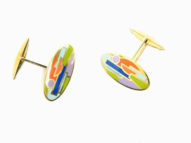 Gemelli di Alessandro Mendini per Cleto Munari in Oro Giallo e Smalti Policromi