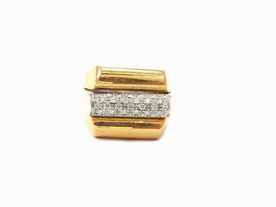 Anello Re Carlo in Oro Giallo e Bianco con Diamanti