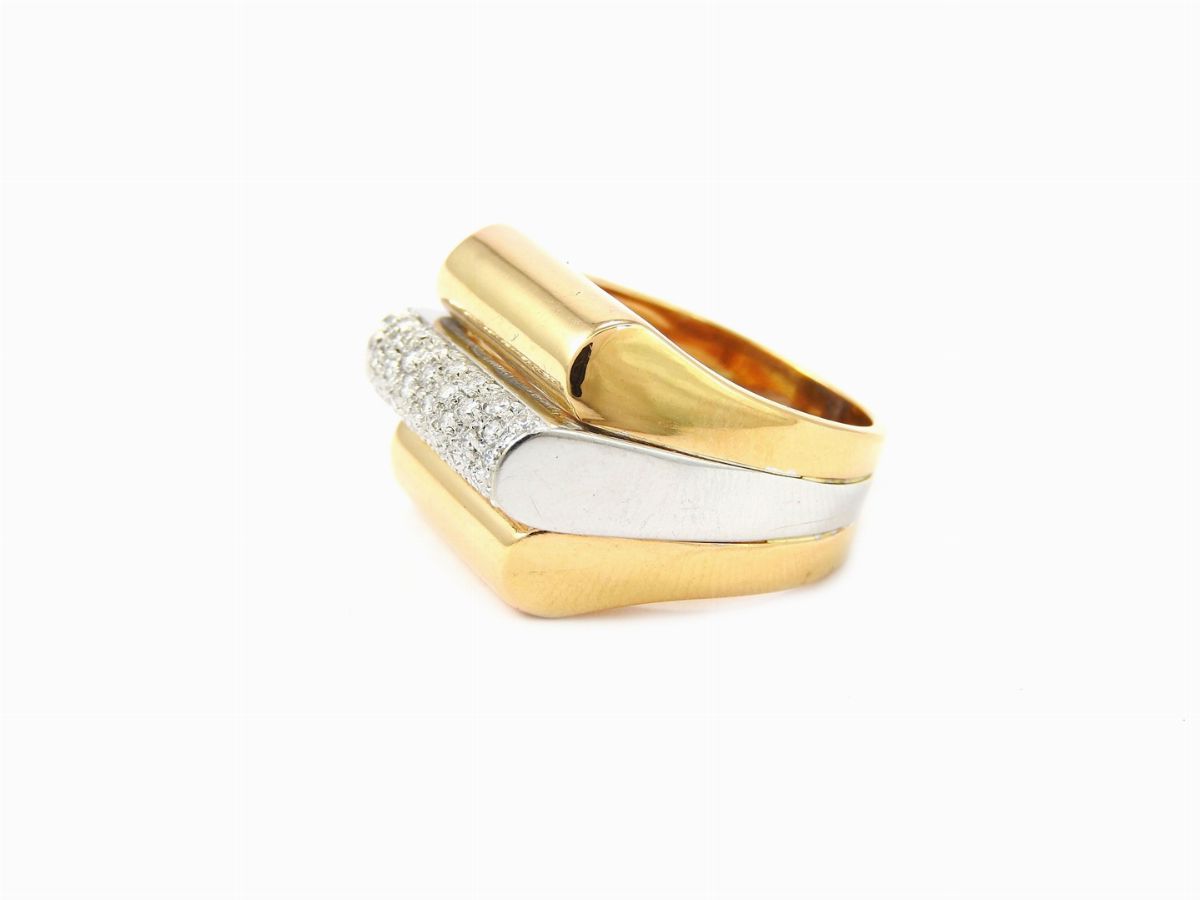 Anello Re Carlo in Oro Giallo e Bianco con Diamanti