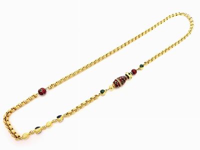Collana Nouvelle Bague in Oro Giallo a Maglia Rolò e Smalti Policromi