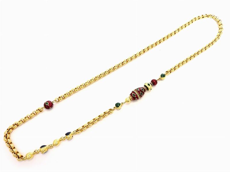 Collana Nouvelle Bague in Oro Giallo a Maglia Rolò e Smalti Policromi