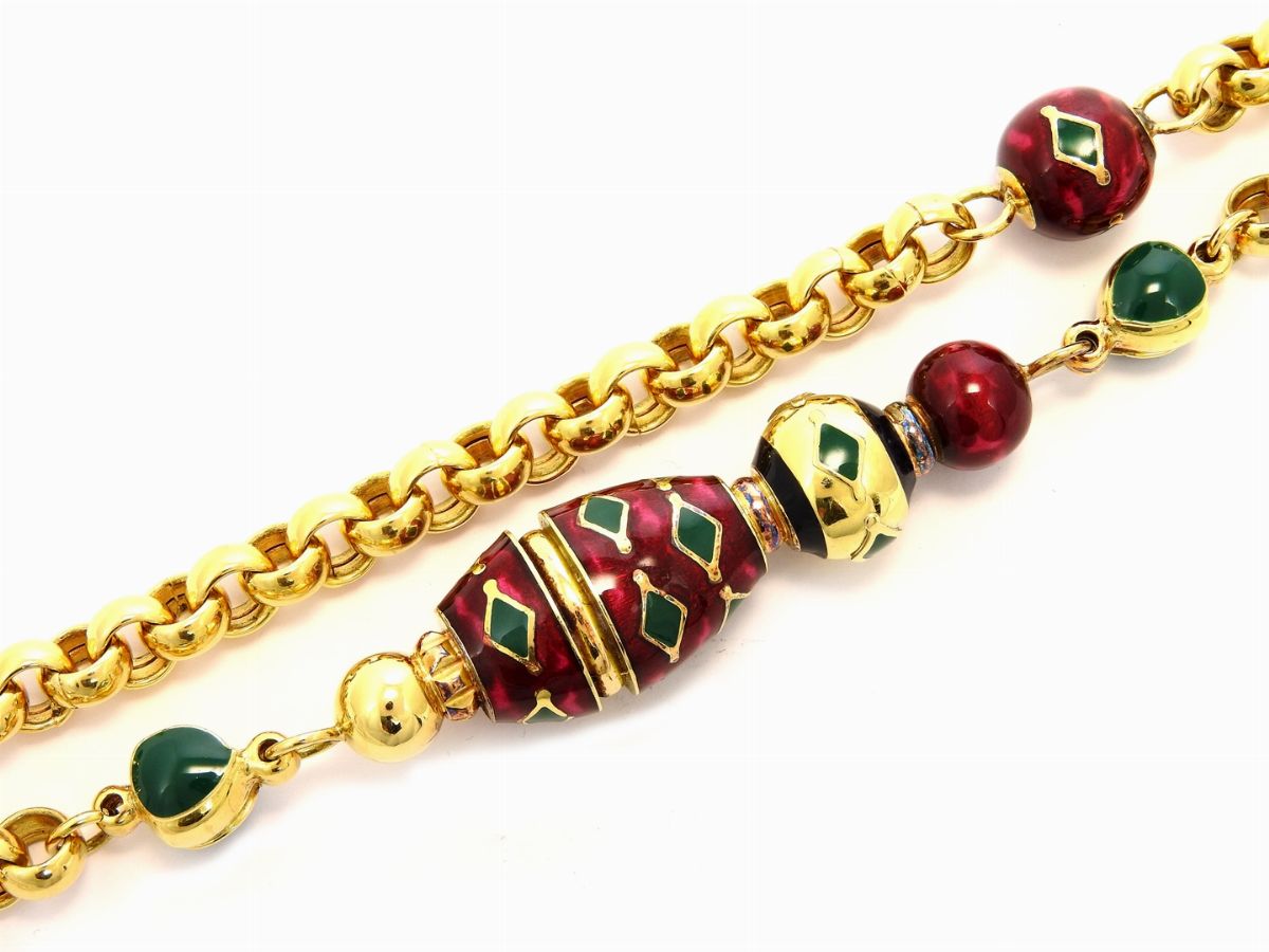 Collana Nouvelle Bague in Oro Giallo a Maglia Rolò e Smalti Policromi