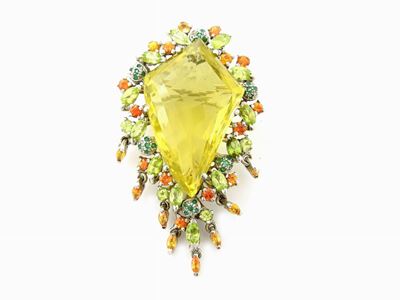 Spilla Pendente K&n in Argento 925/1000 con Quarzo Lemon e Altre Pietre Colorate
