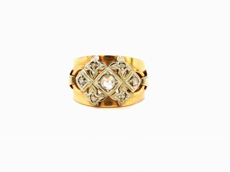Anello a Fascia in Oro Bianco e Giallo con Diamanti