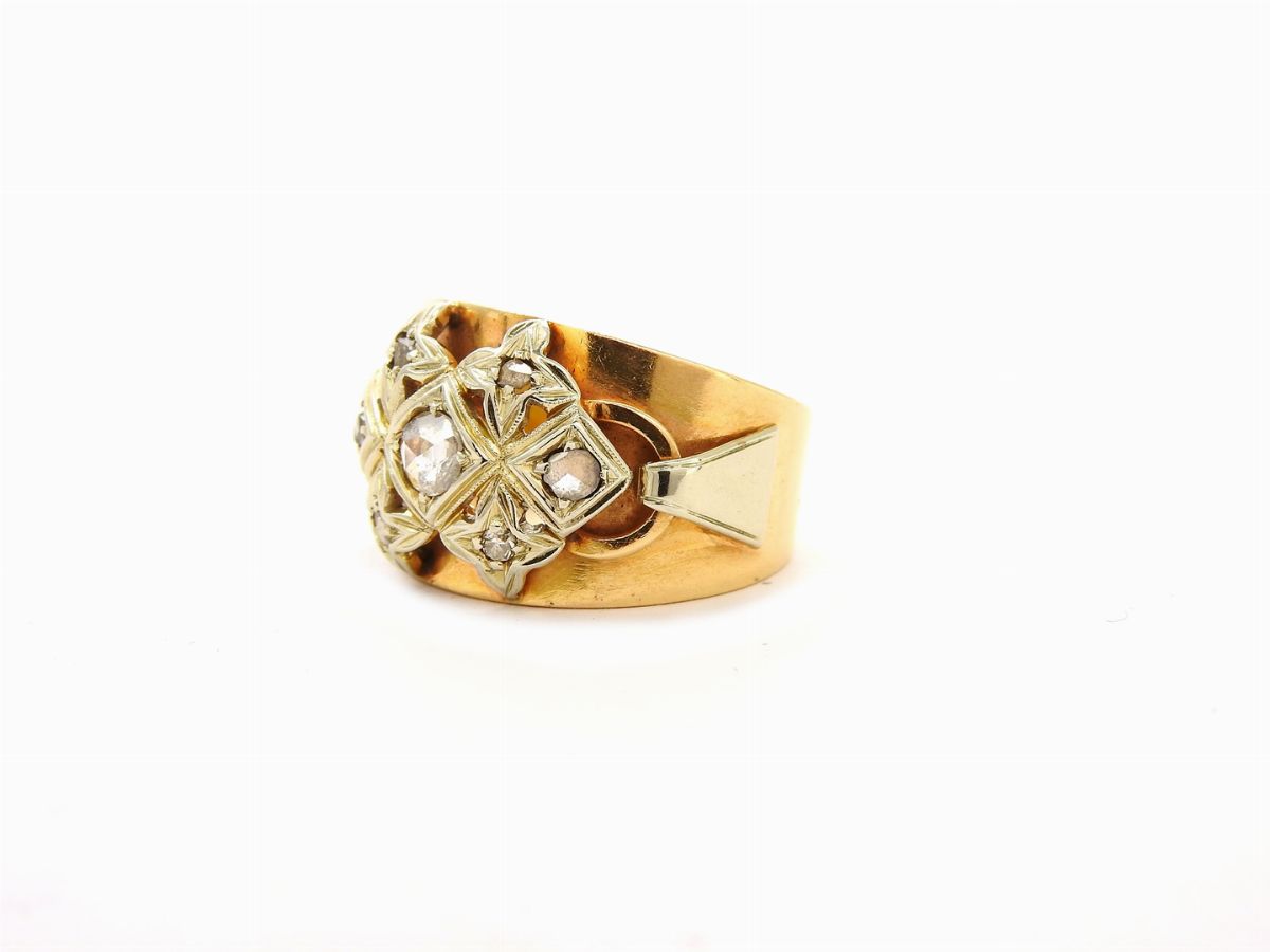 Anello a Fascia in Oro Bianco e Giallo con Diamanti