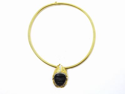 Girocollo Tubogas in Oro Giallo con Pendente Trovato in Oro Giallo e Bianco, Diamanti e Onice