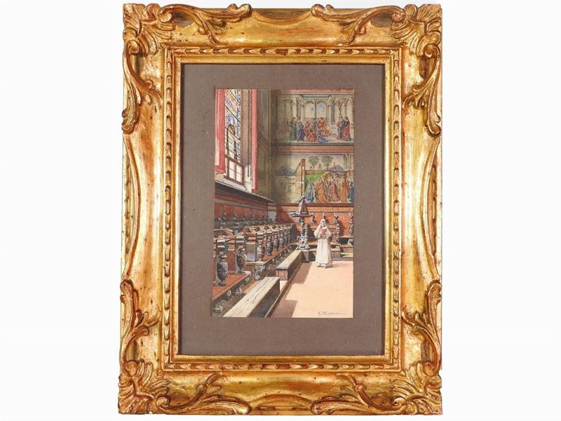 A. Marrani - Interno di Santa Maria Novella con Monaca