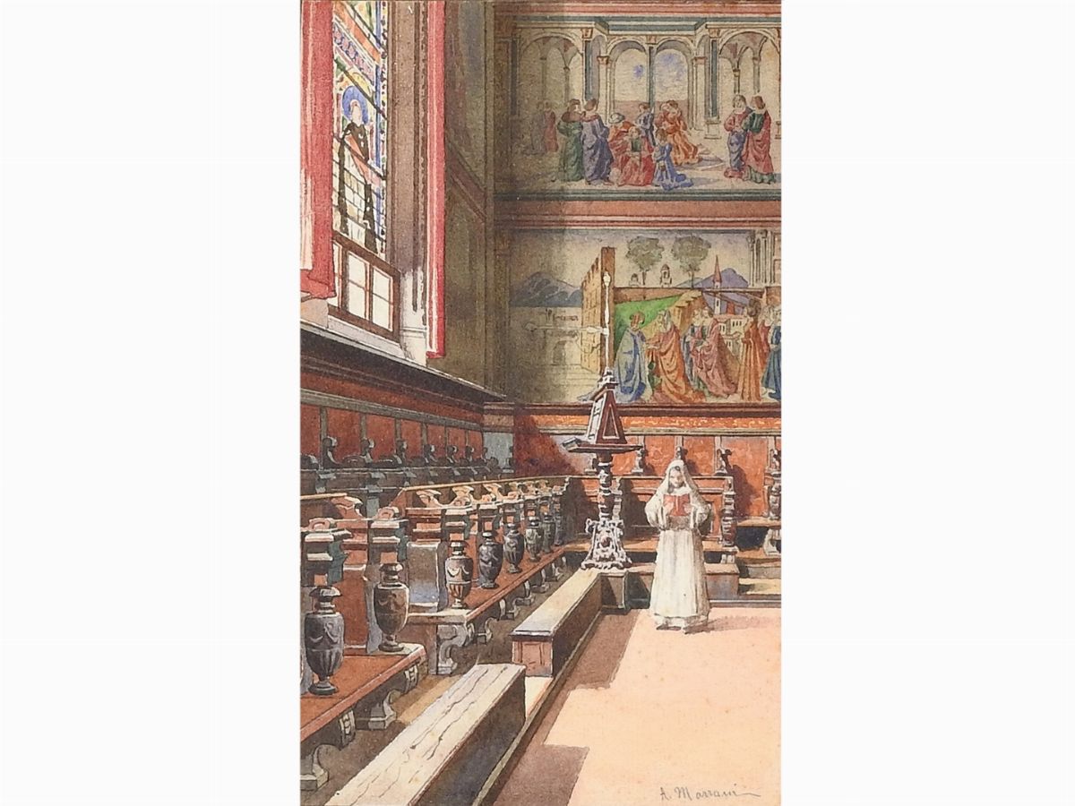 A. Marrani - Interno di Santa Maria Novella con Monaca