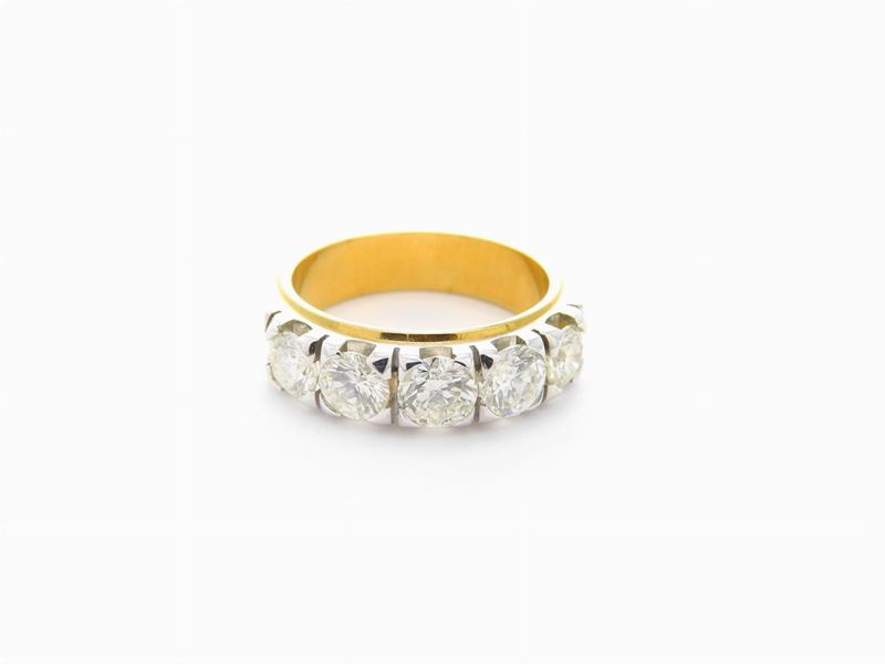 Anello Rivière in Oro Giallo e Bianco con Diamanti