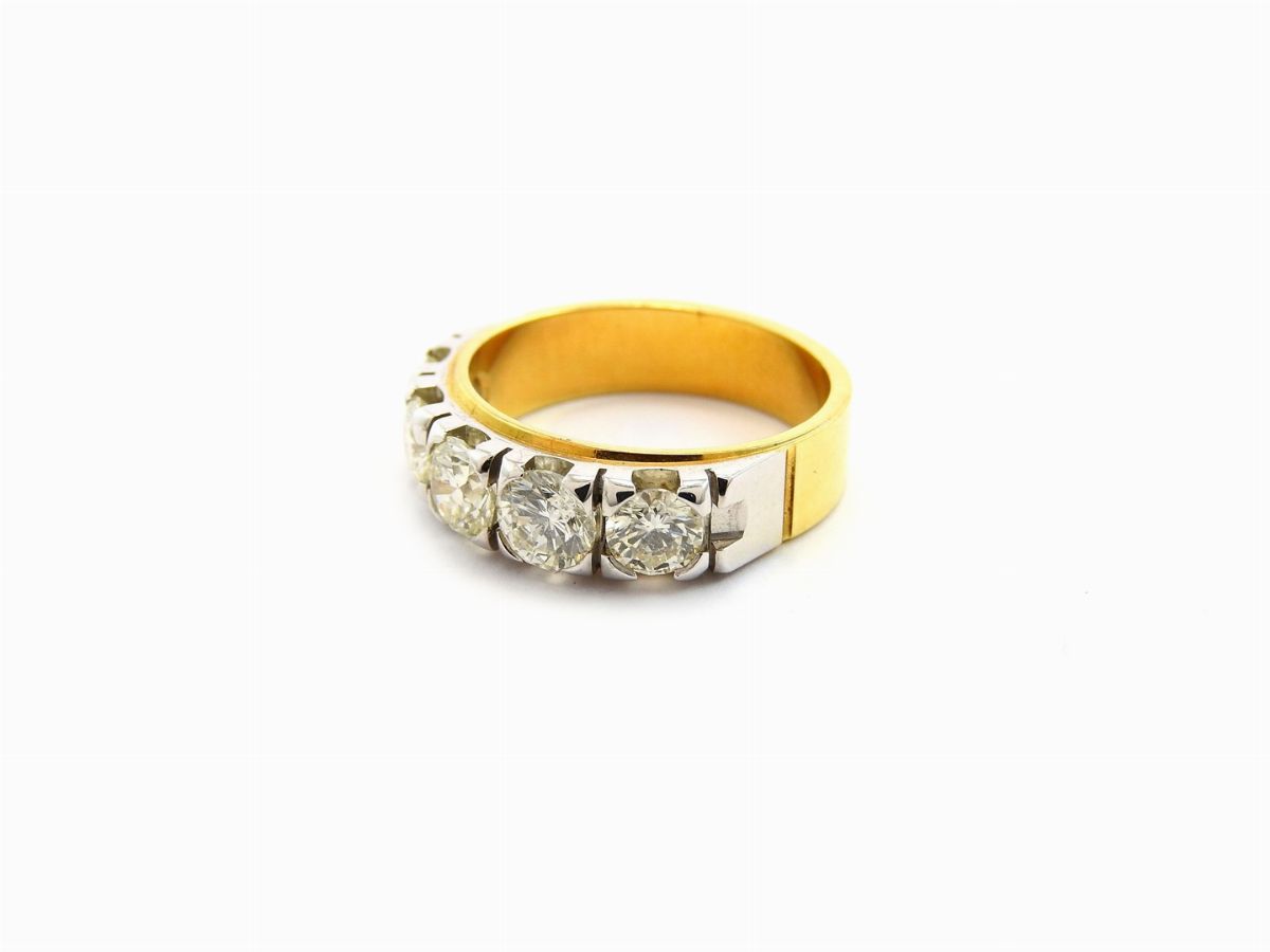Anello Rivière in Oro Giallo e Bianco con Diamanti