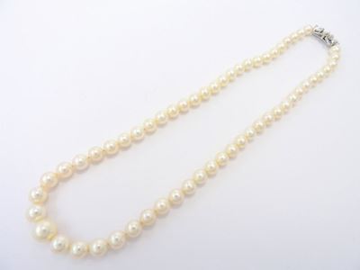 Girocollo Scalare di Perle Coltivate Akoya con Fermezza in Oro Bianco e Diamanti