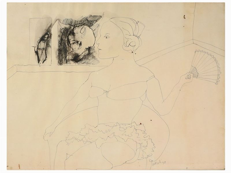 Ugo Attardi - Donna con Ventaglio 1965