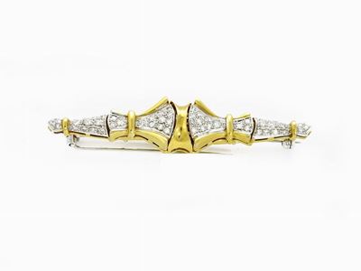 Spilla Scomponibile in Oro Giallo e Bianco con Diamanti
